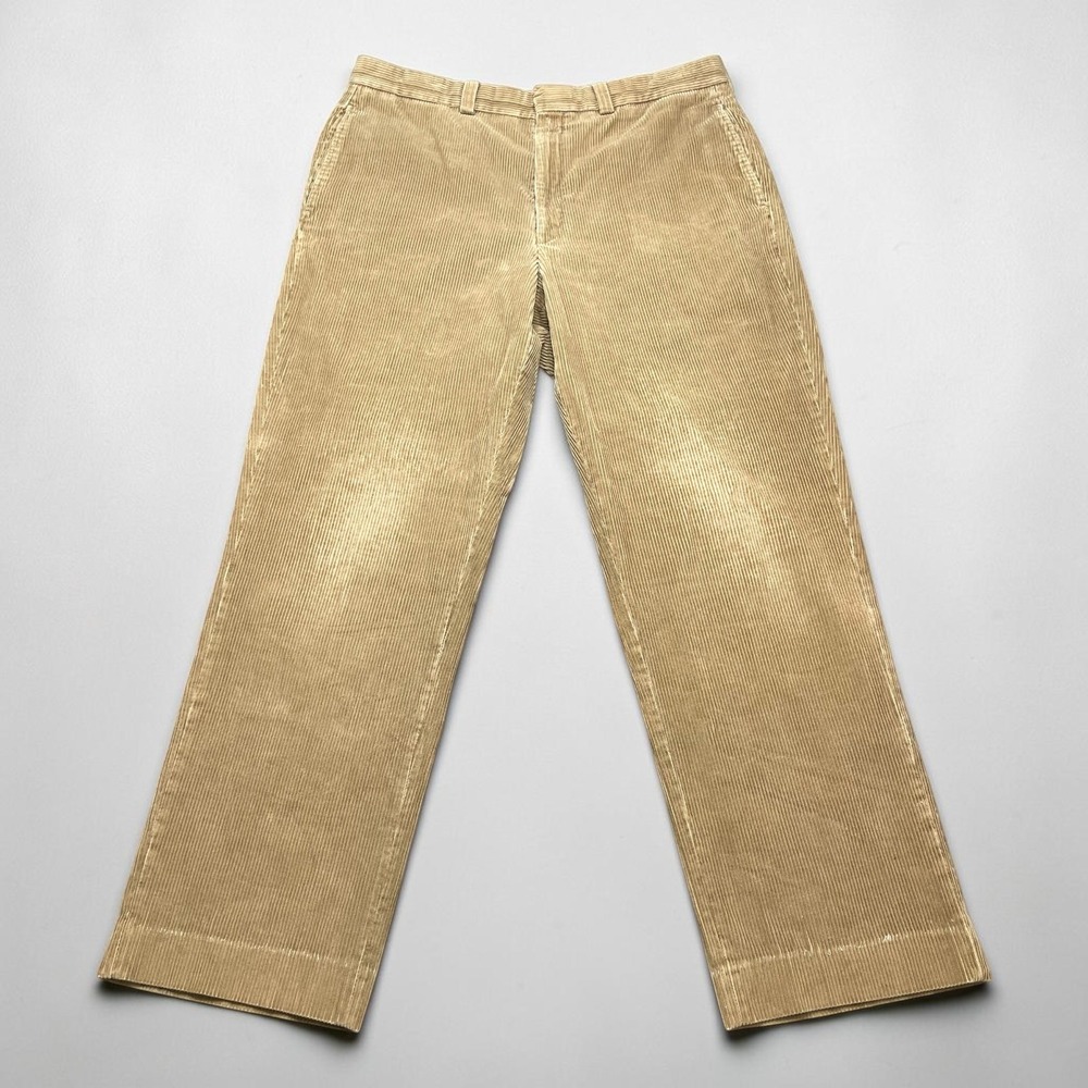 Vintage LL Bean Mens Tan Wide Wale Corduroy Pants 36x31 Straight Leg Khaki 0WP33